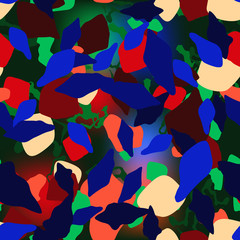 Fototapeta na wymiar UFO camouflage of various shades of red, green, blue and orange colors