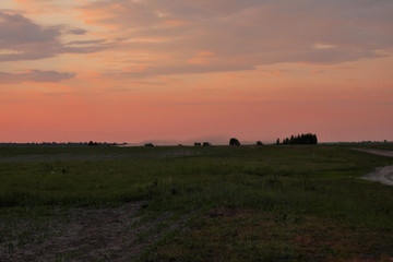 Obraz premium Beautiful sunset in the field. Cloudy sky. Landscape.