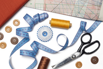 Set of different sewing items isolated on white background