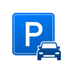 Template with blue parking. Logo, icon, label. Parking on white background. Web element. Vector stock illustration.
