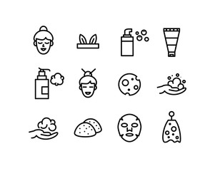 Vector Korean, Japanese foam cleanser beauty icons