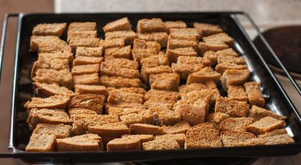 Home cooked rusks on a pan taken out of the oven