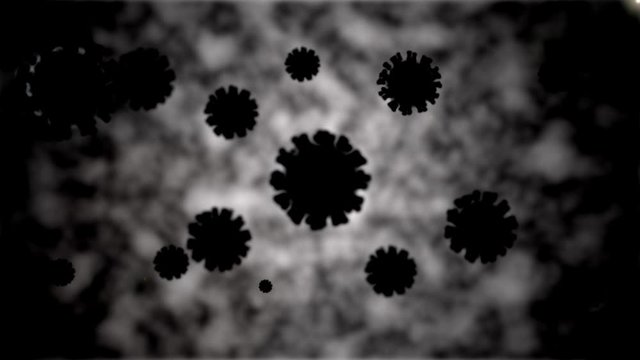 3D animation of many viruses, bacteriological background. The idea of the covid-19 coronavirus, a global threat