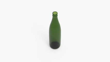 Green soda bottles. Beer bottles. Isolated on white. Clipping path. 3D Rendering.