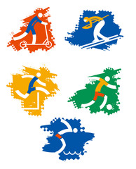 Sports grunge icons. 
Set of colorful sport icons on the grunge background. Vector available.