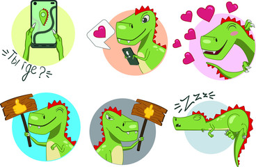 Obraz premium funny character dinosaur emotions stickers