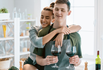 loving couple in the kitchen