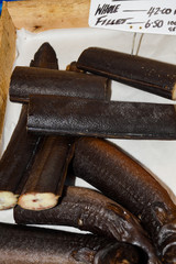 An eel is a long, thin fish