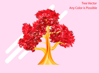 Red Maple Bonsai tree Flat vector illustration Bonsai