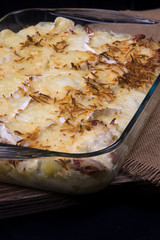 tray with lasagna fresh from the oven