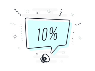 10%, tag design template, discount speech bubble banner, app icon, vector illustration