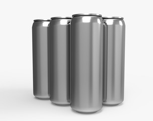 Aluminum soda, beer, energy drink tin cans. Isolated on white. Clipping path. 3D Rendering.
