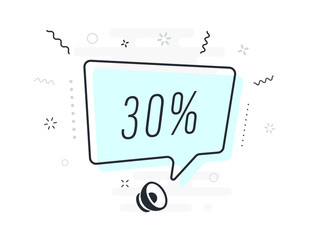 30%, tag design template, discount speech bubble banner, app icon, vector illustration