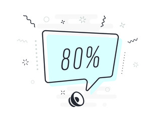 80%, tag design template, discount speech bubble banner, app icon, vector illustration