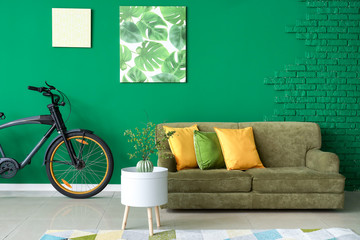 Stylish interior of modern room with bicycle