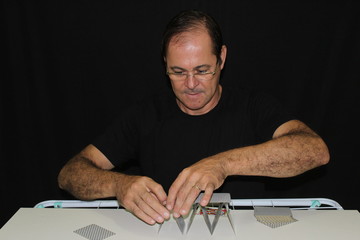 man working with cards