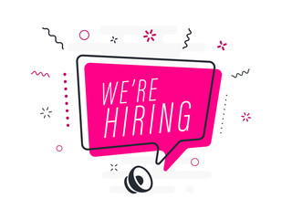 we're hiring, tag design template, discount speech bubble banner, app icon, vector illustration
