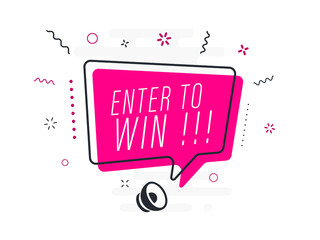 enter to win, tag design template, discount speech bubble banner, app icon, vector illustration