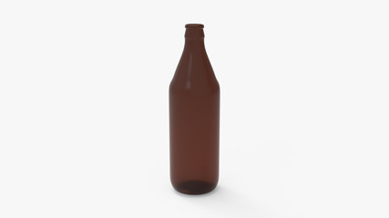 Brown soda bottle. Beer bottle. Isolated on white. Clipping path. 3D Rendering.