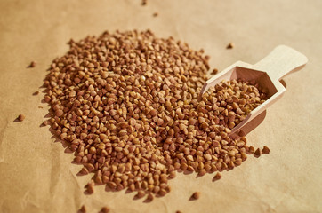 buckwheat is scattered on the table close up