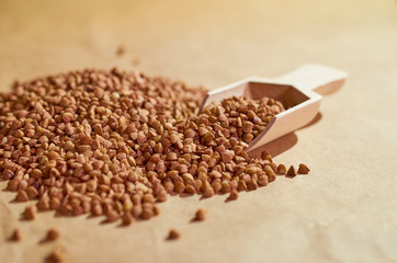 buckwheat is scattered on the table close up