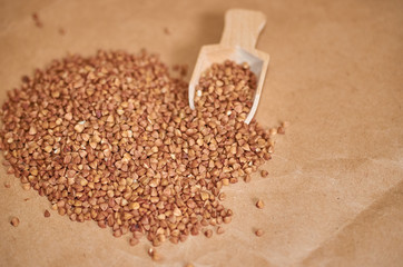 buckwheat is scattered on the table close up