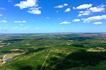 Aerial view of rural life scene in countryside. Great landscape.