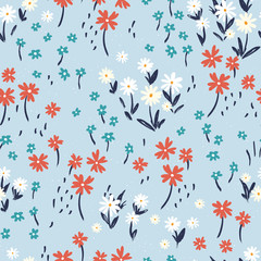 Hand drawn ditsy flower field seamless pattern, cute floral background, great for textiles, banners, wallpapers - vector design