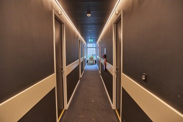 Narrow corridor of a hotel floor