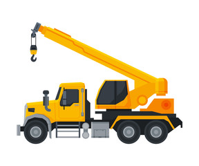 Naklejka premium Crane Truck, Construction Machinery, Heavy Special Transport Flat Vector Illustration