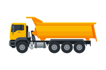 Truck Construction Machinery, Heavy Special Transport, Side View Flat Vector Illustration