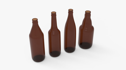 Brown soda bottles. Beer bottles. Isolated on white. Clipping path. 3D Rendering.