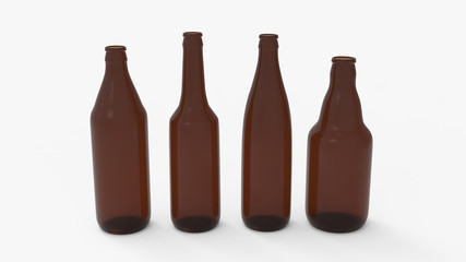 Brown soda bottles. Beer bottles. Isolated on white. Clipping path. 3D Rendering.
