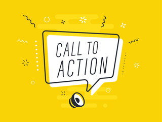 Loudspeaker with text 'call to action' on Quick Tips badge. Business concept for new ideas creativity and innovative solution. File has clipping path.