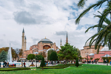 Fototapeta na wymiar Hagia Sophia at sultanahmet square,Istanbul,Turkey
