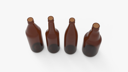 Brown soda bottles. Beer bottles. Isolated on white. Clipping path. 3D Rendering.