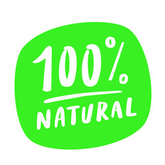 Fototapeta premium 100% natural, hand lettering .White inscription on black sticker. Vector illustration