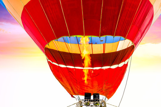 Hot air balloon floating in the sky.