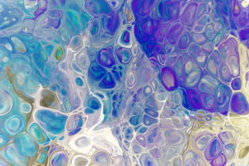 
mixed colors on the surface. Watercolor abstract background with bubbles and cells. Colorful multicolor banner