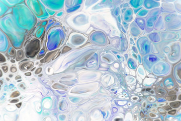 
mixed colors on the surface. Watercolor abstract background with bubbles and cells. Colorful multicolor banner
