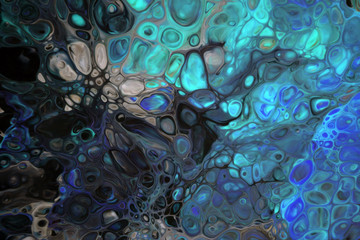 
mixed colors on the surface. Watercolor abstract background with bubbles and cells. Colorful multicolor banner