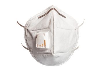 Medical mask 3M with a valve that protects against viruses in a coronavirus pandemic isolated on a white background. Front view.