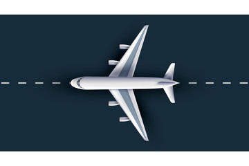 Airliner view from above, realistic 3d plane. passenger plane on runway, high detailed 3d airliner