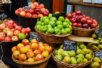 farmers market, many different fresh fruits