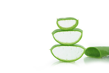 Fresh aloe vera with fresh leaves isolated on white background with clipping path.