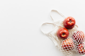Eco packs. Eco bag with apples. Purchase without harm to nature in anti-plastic bags. Zero Waste.