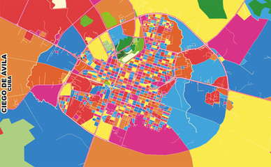 Ciego de Ávila, Ciego de Ávila, Cuba, colorful vector map