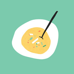 Cartoon soup plate illustration on the white background