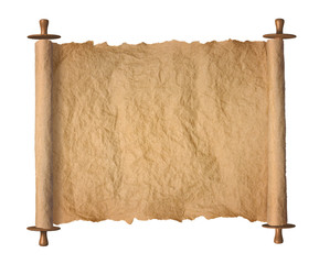 Old rolled torah parchment on white background