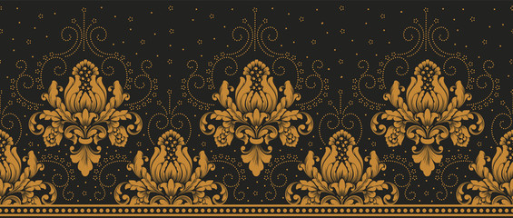 Vector damask border element and page decoration. Classical luxury border decoration pattern. Seamless texture for textile, wrapping etc. Vintage exquisite floral baroque template - obrazy, fototapety, plakaty